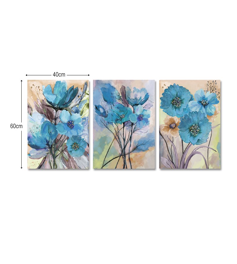 Quadro Decorativo Telas Trio Flores Aquarelas