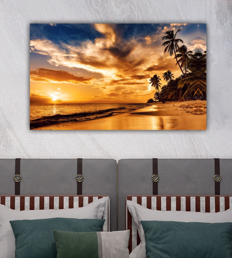 Quadro Decorativo Tela Paisagem Praia com Coqueiro