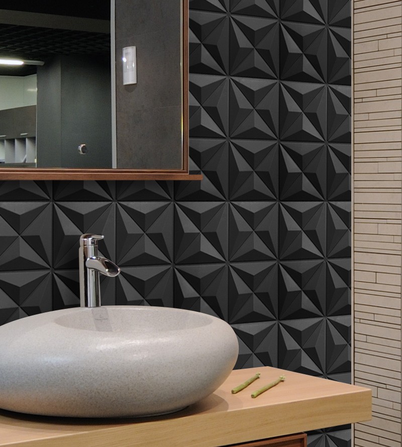 Placa Preta Decorativa de Parede 25x25cm 3D...