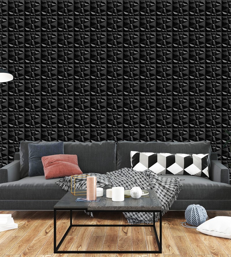 Placa Preta Decorativa de Parede 25x25cm 3D...