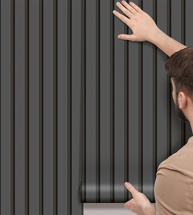 Papel de Parede Madeira Ripada Cinza Chumbo