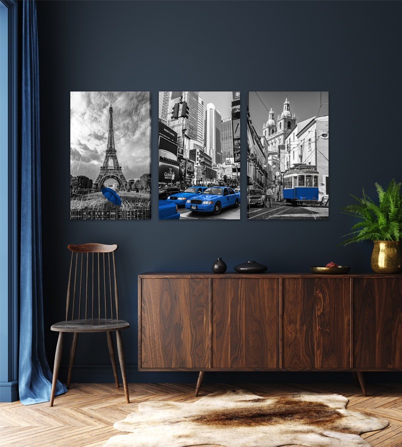 Quadro Decorativo Telas Trio Paris Nova York...