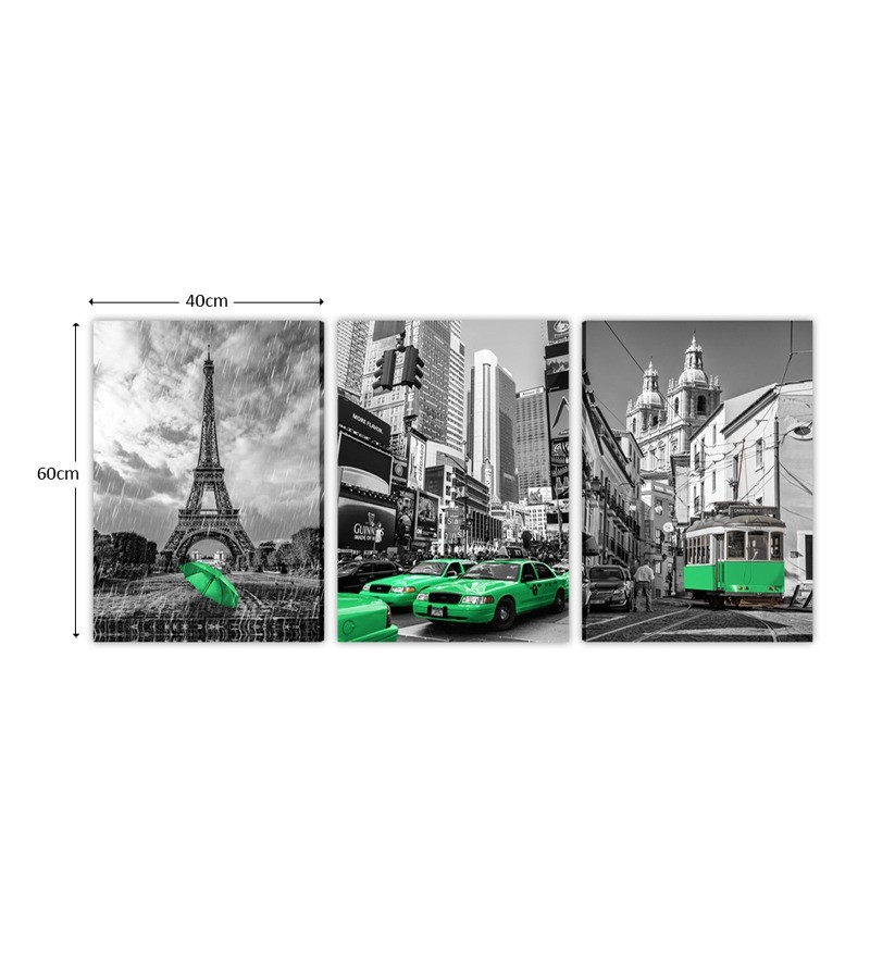 Quadro Decorativo Telas Trio Paris Nova York...