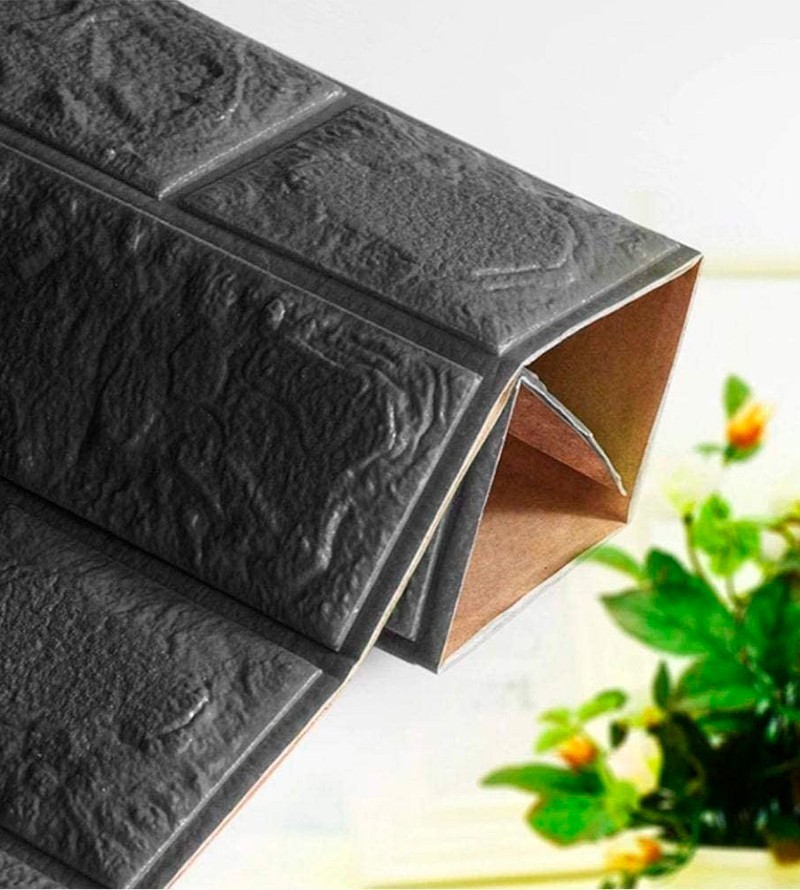 Painel 3D Tijolo Preto Auto Adesivo 35x38cm