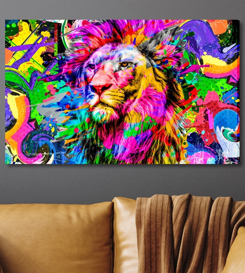 Quadro Decorativo em Tela Leão Moderno Colorido