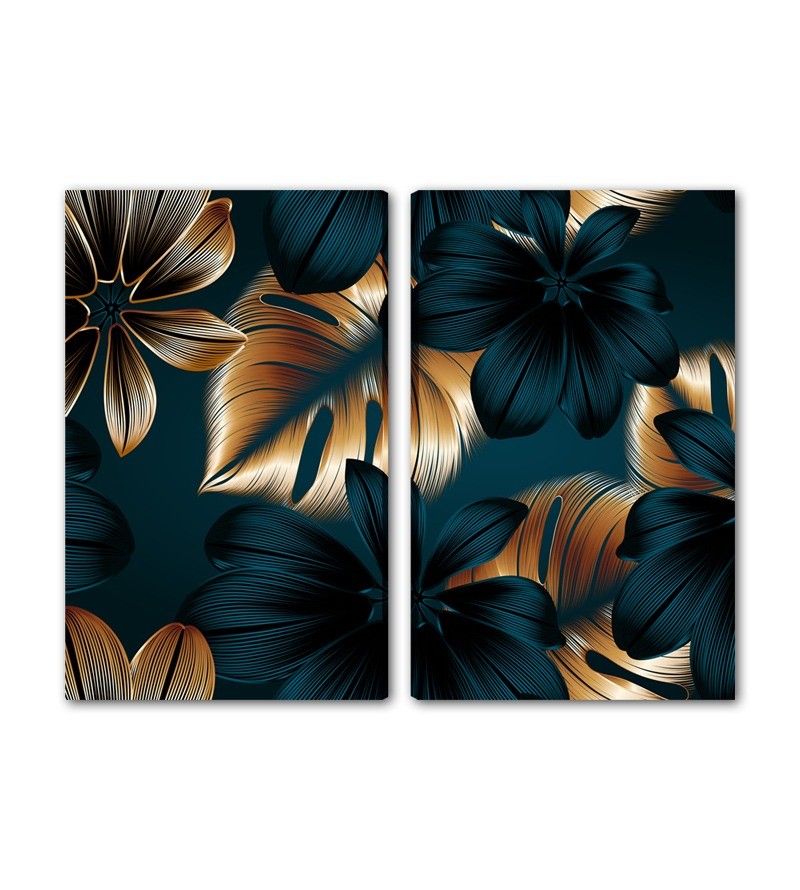 Quadro Tela Dupla Floral Luxuoso Decorativo