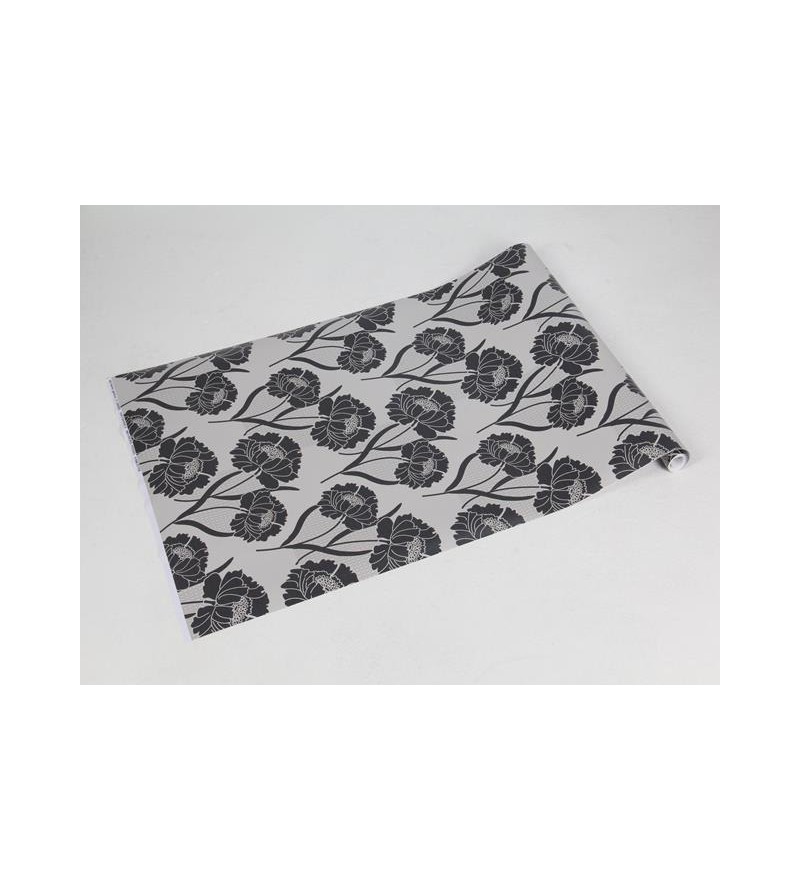 Papel de parede floral nos tons de cinza escuro, fundo em tons de bege