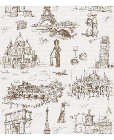 Papel de parede com fundo branco e desenhos em tons cinza