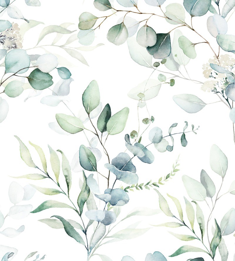 Papel de Parede Floral em Tons de Verde com...