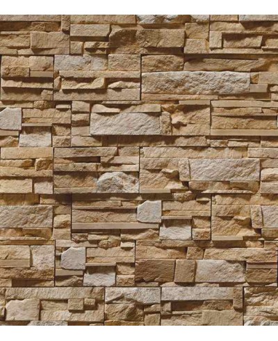 Papel de parede estilo pedra canjiquinha em tons de marrom, creme e bege