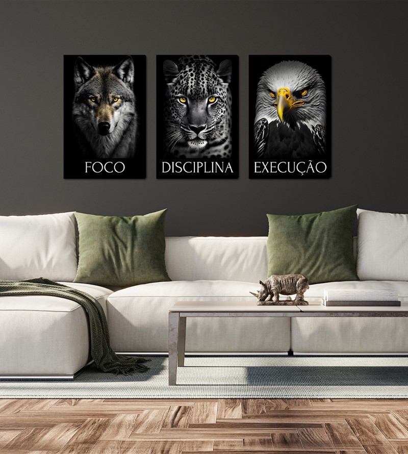 Quadro Decorativo Telas Trio Foco Disciplina...