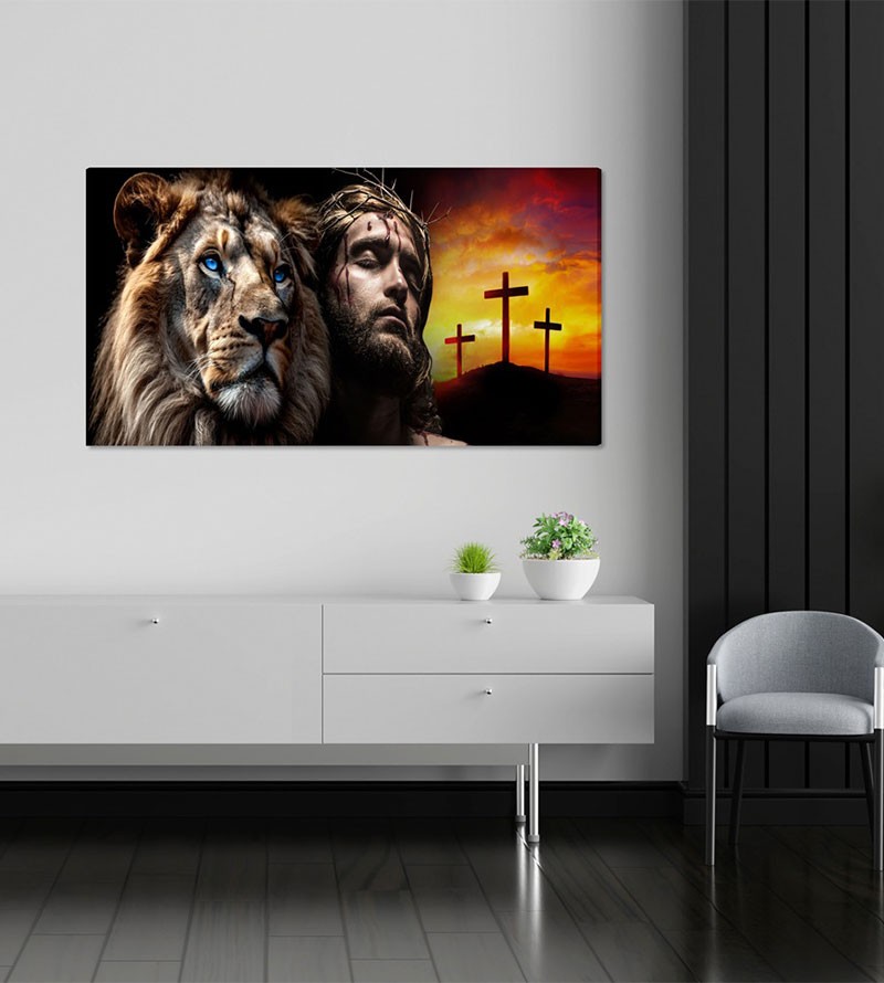 Quadro Decorativo em Tela Leão de Judá Jesus...