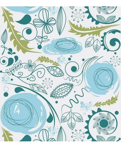 Papel de parede floral, flores azuis com detalhes em azul petróleo e folhagem verde - Floral 59