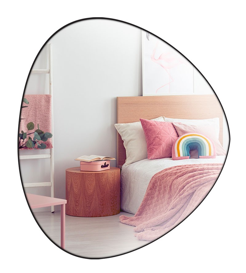 Espelho Orgânico Decorativo com Borda em Couro...