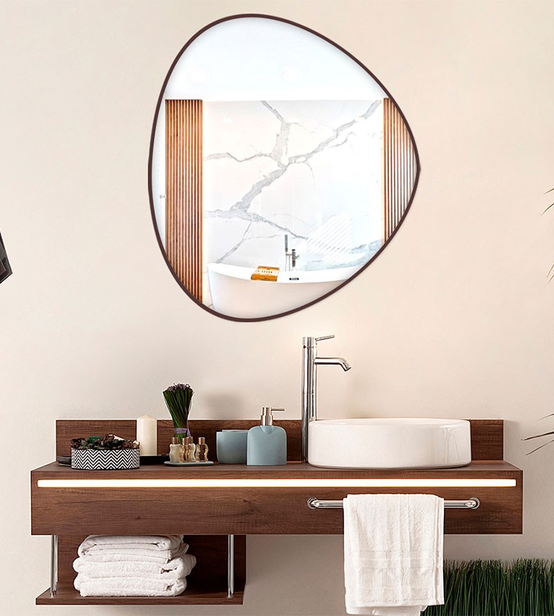 Espelho Orgânico Decorativo com Borda em Couro...