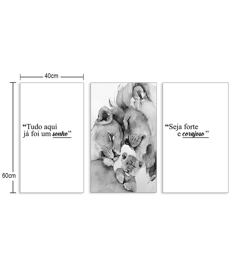 Quadro Decorativo Tela Trio Família Leão Seja...