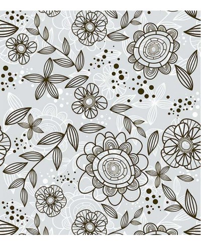 Papel de parede floral, flores marrons com fundo em desenhos em cinza e branco
