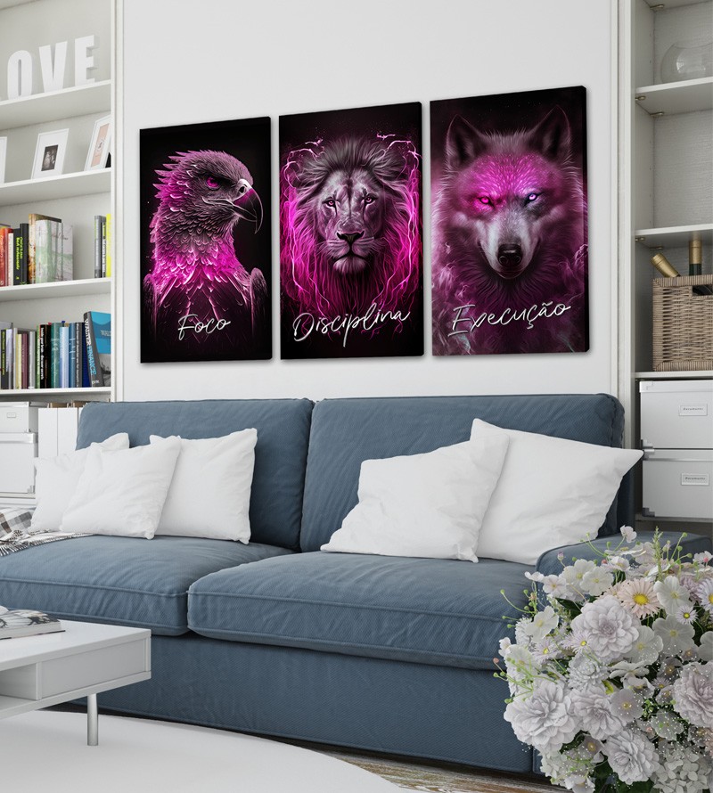 Quadro Decorativo Telas Trio Foco Disciplina...