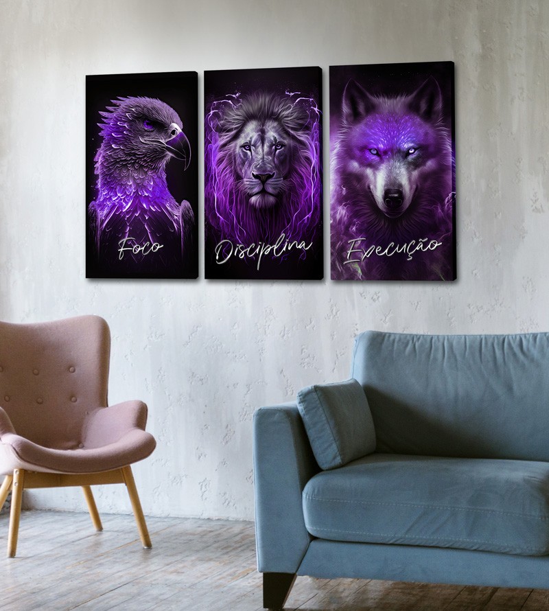Quadro Decorativo Telas Trio Foco Disciplina...