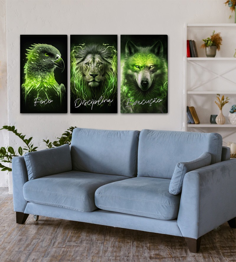Quadro Decorativo Telas Trio Foco Disciplina...