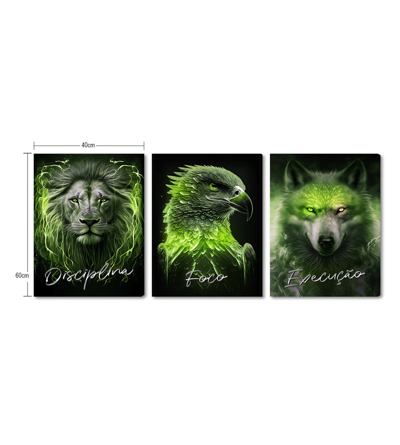 Quadro Decorativo Telas Trio Foco Disciplina...