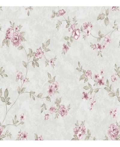Papel de parede com tons de verde e detalhes em rosa