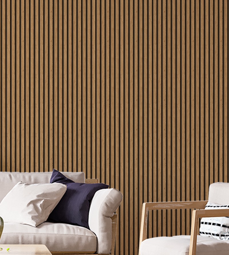 Papel de Parede Efeito Madeira Ripado 3D...