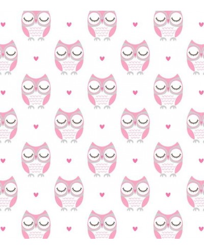 Papel de Parede com fundo na cor branca, com corujinhas em rosa e branco - Kids 02