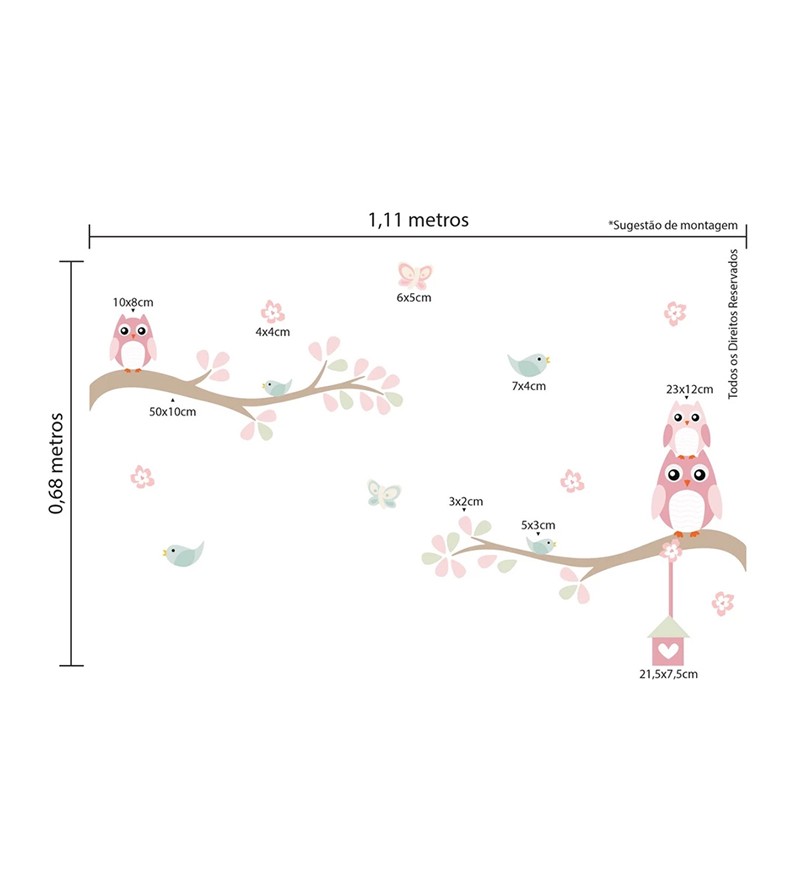 Adesivo de Parede Infantil Galhos Coruja Baby...