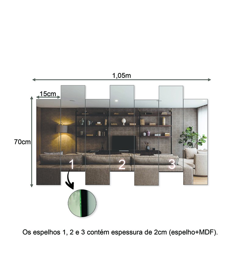Espelho Decorativo Berlim 3D Painel Vertical...