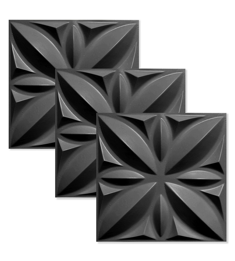 Placa Decorativa Lotus Preta 25x25cm 3D...