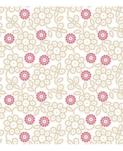 Papel de parede com fundo bege claro e desenhos em tons de rosa e bege escuro - Floral 105