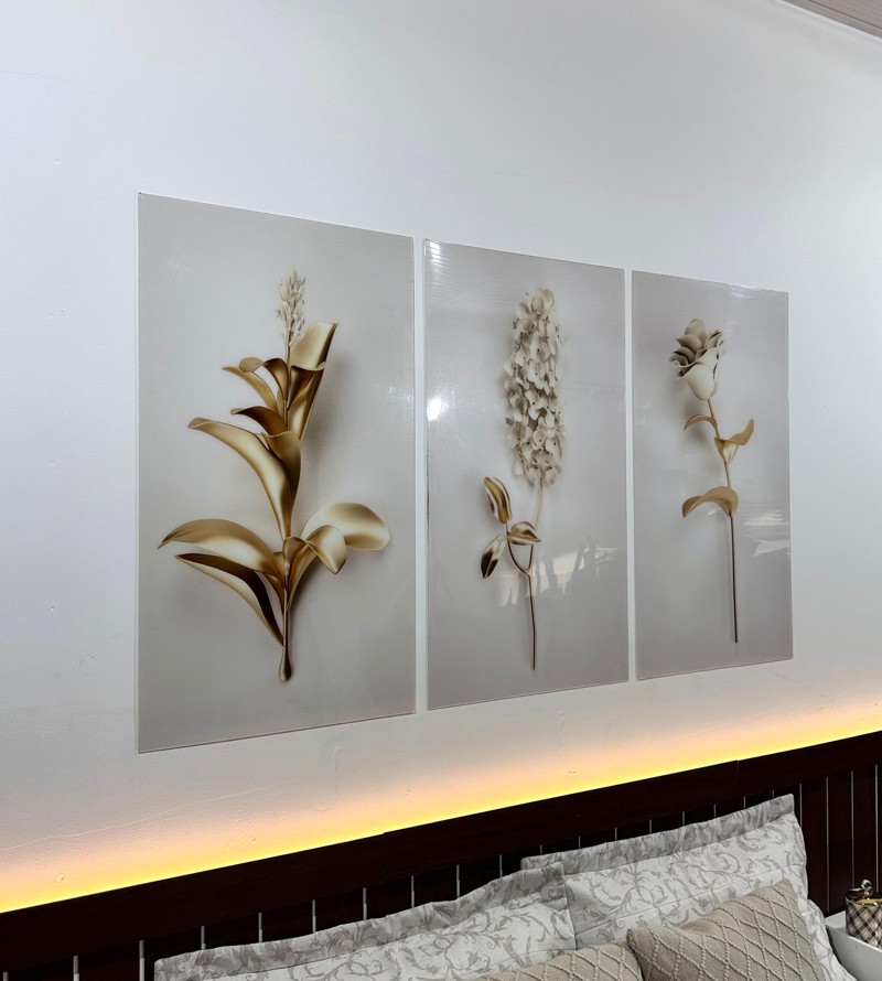 Kit Quadro Decorativo em Acrílico Ramo De Flor...