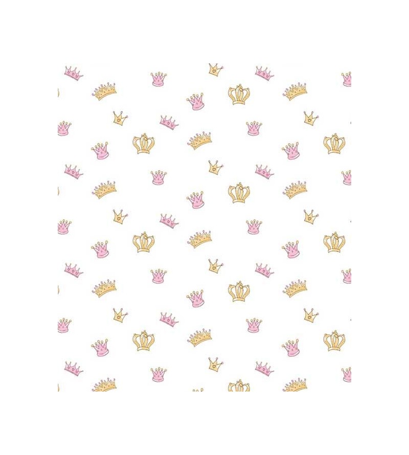 Papel de Parede Infantil coroas em fundo branco com coroas em amarelo e rosa - Kids 16
