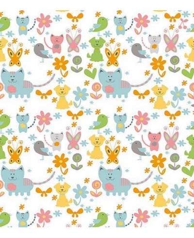 Papel de parede nas cores azul, laranja, amarelo, cinza, rosa e verde, com fundo branco - Infantil 155