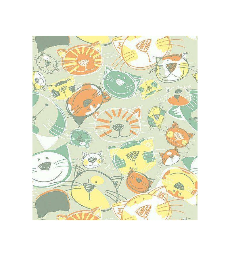 Papel de parede em tons verde, laranja, amarelo e detalhes brancos - Infantil 159