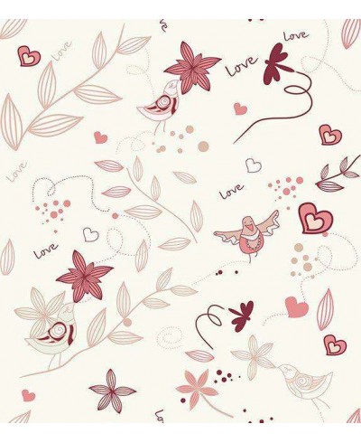 Papel de parede com rosa claro ao fundo e desenhos em tons das cores rosa e bordo - Infantil 61