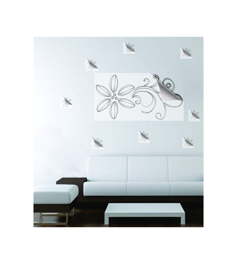 Adesivo de parede para sala floral arabesco margaridas.