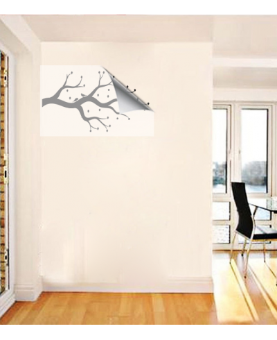 Adesivo de parede para sala com arvore e florais com folhas