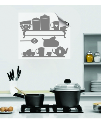 sticker adesivo de parede com temática para cozinha de suporte caneca potes canecas - Cozinha 02