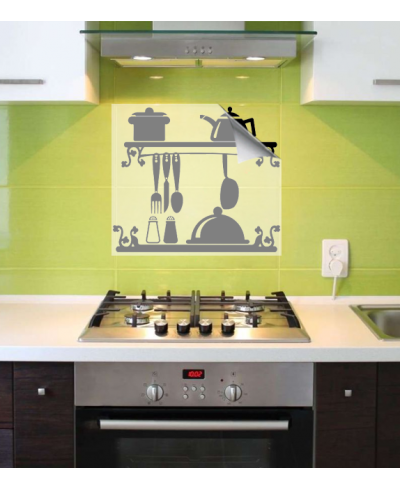 Adesivo recortado de parede com o tema cozinha, varão de talheres com potes, bules e saleiro - Cozinha 04