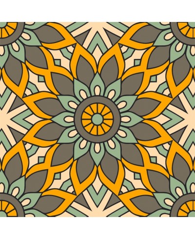 Papel de Parede Mandala com fundo em mosaico desenhado nas cores amarelo, marrom, verde e bege