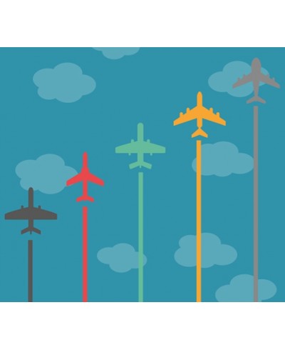 Papel de Parede Infantil aviões em fundo azul com nuvens em azul claro - Kids 18