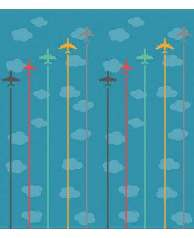 Papel de Parede Infantil aviões em fundo azul com nuvens em azul claro - Kids 18