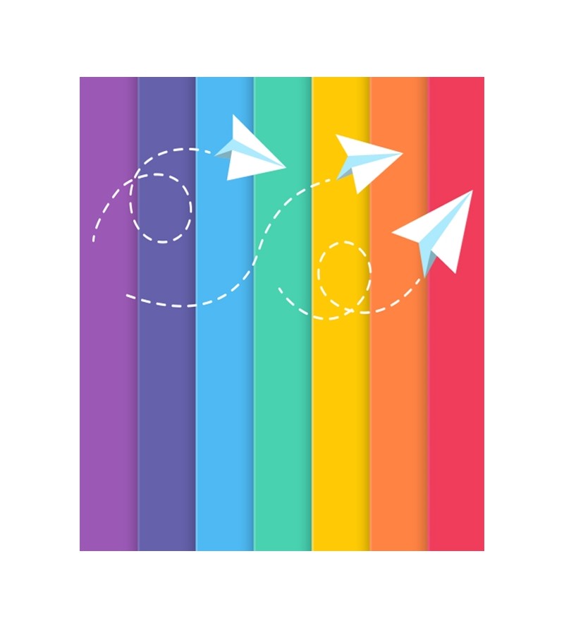 Papel de Parede Infantil aviões de papel em fundo listrado arco iris - Kids 20