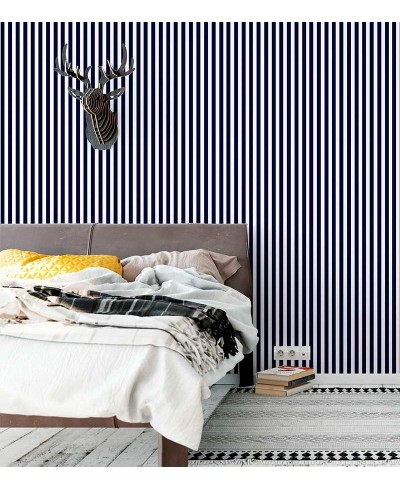 Papel de parede com listras brancas e azul marinho esfumaçado - Listrado 82