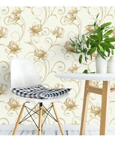Papel De Parede Floral Ramalhete Bege e Marrom