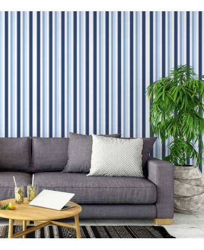 Papel de parede listrado em tons de azul, azul claro e branco - Listrado 1023