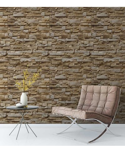 Papel de parede estilo pedra canjiquinha em tons de marrom, creme e bege