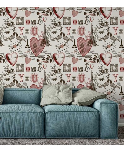Papel de Parede Paris Com Torre Eiffel e Corações
